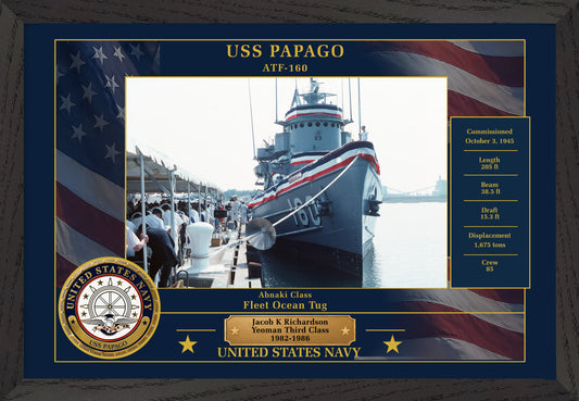 USS Papago ATF-160 Framed Patriotic Photo