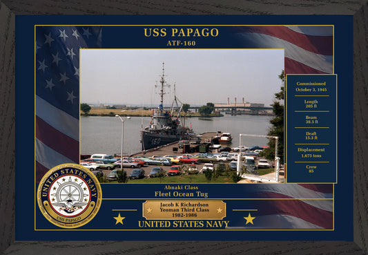 USS Papago ATF-160 Framed Patriotic Photo