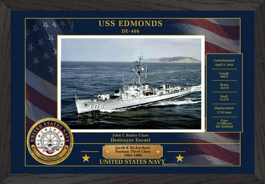 USS Edmonds DE-406 Framed Patriotic Photo