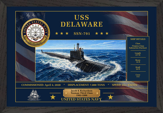 USS Delaware SSN-791 Framed Patriotic Art