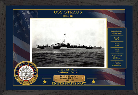 USS Straus DE-408 Framed Patriotic Photo