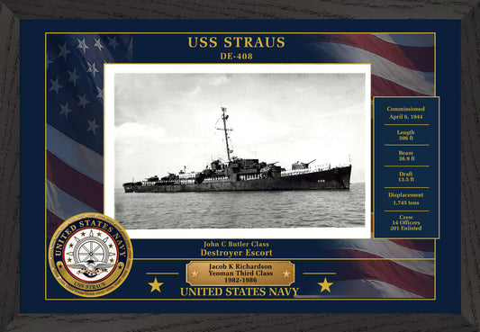 USS Straus DE-408 Framed Patriotic Photo