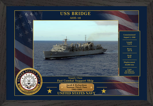 USS Bridge AOE-10 Framed Patriotic Photo