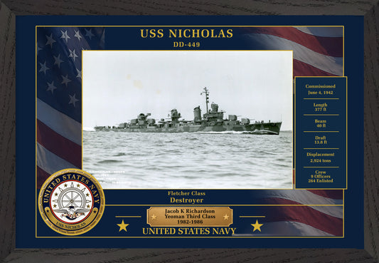 USS Nicholas DD-449 Framed Patriotic Photo