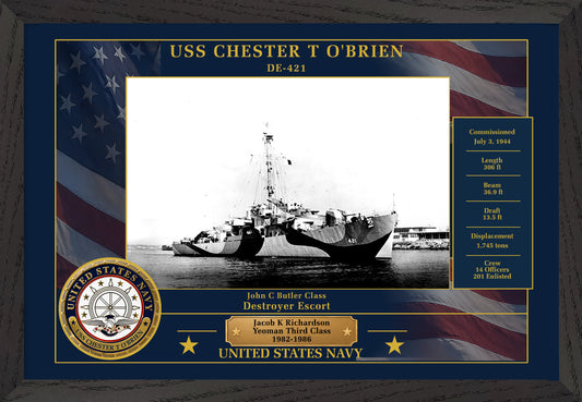 USS Chester T Obrien DE-421 Framed Patriotic Photo
