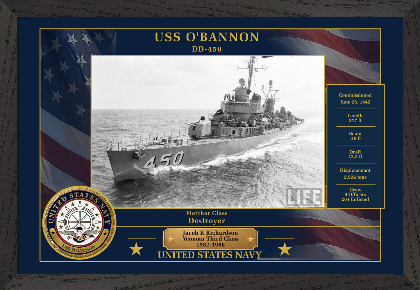 USS Obannon DD-450 Framed Patriotic Photo