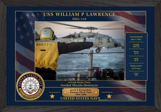 USS William P Lawrence DDG-110 Framed Patriotic Photo