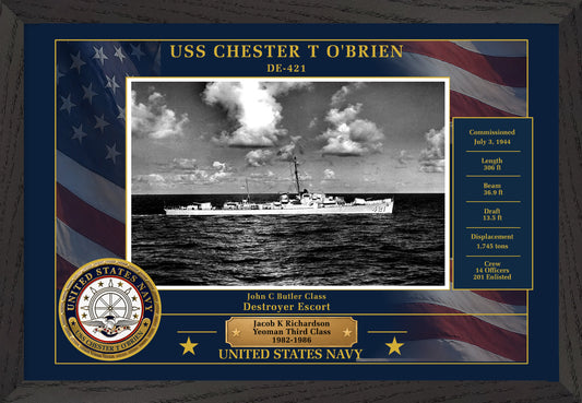 USS Chester T Obrien DE-421 Framed Patriotic Photo