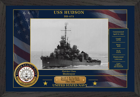 USS Hudson DD-475 Framed Patriotic Photo