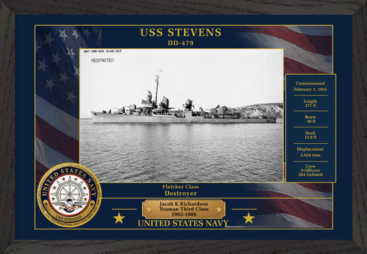 USS Stevens DD-479 Framed Patriotic Photo