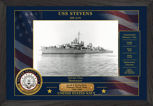 USS Stevens DD-479 Framed Patriotic Photo