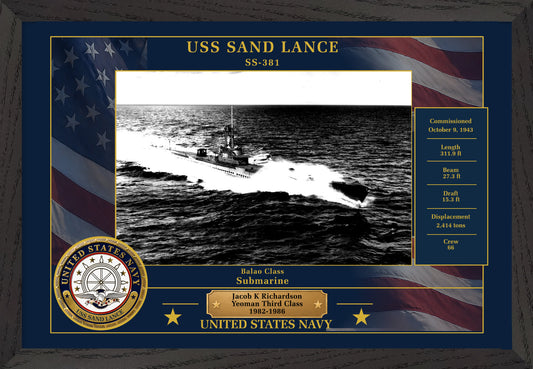 USS Sand Lance SS-381 Framed Patriotic Photo