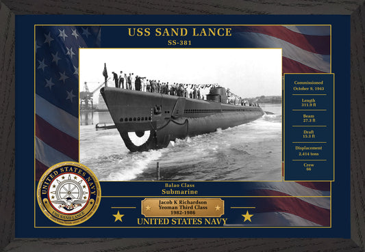 USS Sand Lance SS-381 Framed Patriotic Photo