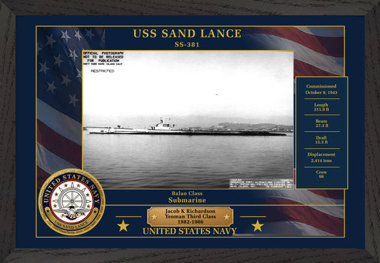 USS Sand Lance SS-381 Framed Patriotic Photo