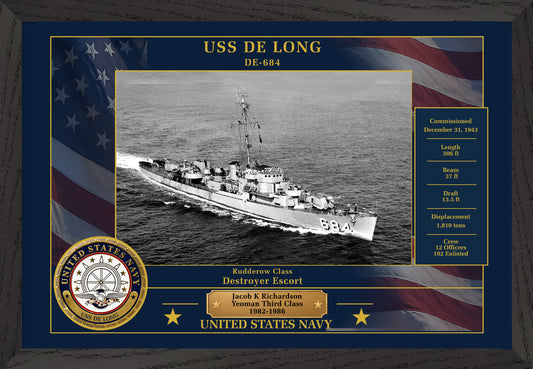 USS De Long DE-684 Framed Patriotic Photo