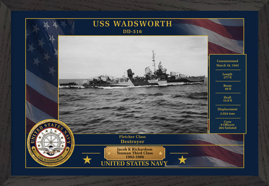 USS Wadsworth DD-516 Framed Patriotic Photo