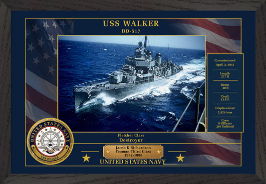 USS Walker DD-517 Framed Patriotic Photo
