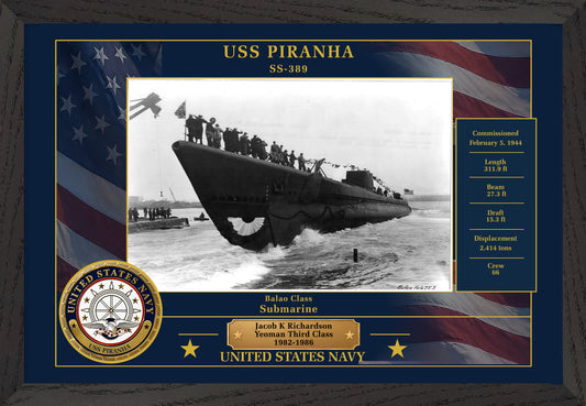 USS Piranha SS-389 Framed Patriotic Photo
