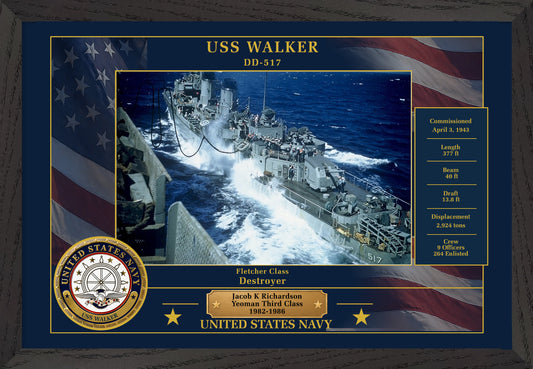 USS Walker DD-517 Framed Patriotic Photo
