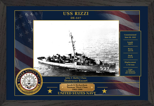 USS Rizzi DE-537 Framed Patriotic Photo