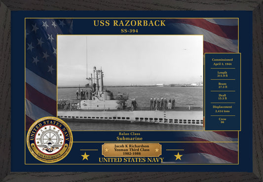 USS Razorback SS-394 Framed Patriotic Photo