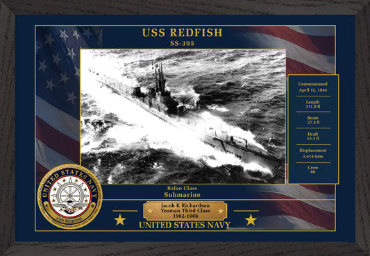 USS Redfish SS-395 Framed Patriotic Photo