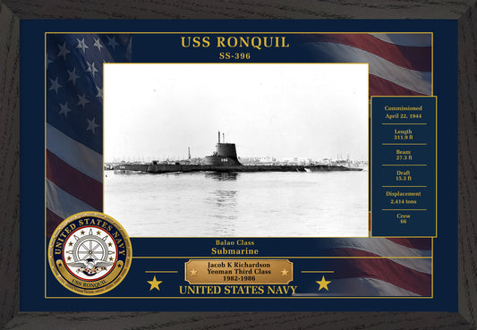 USS Ronquil SS-396 Framed Patriotic Photo