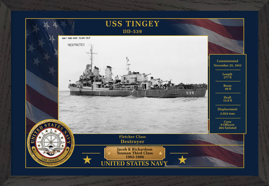 USS Tingey DD-539 Framed Patriotic Photo