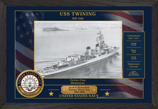 USS Twining DD-540 Framed Patriotic Photo