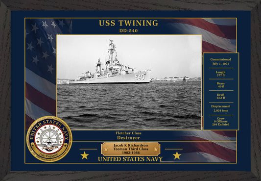 USS Twining DD-540 Framed Patriotic Photo