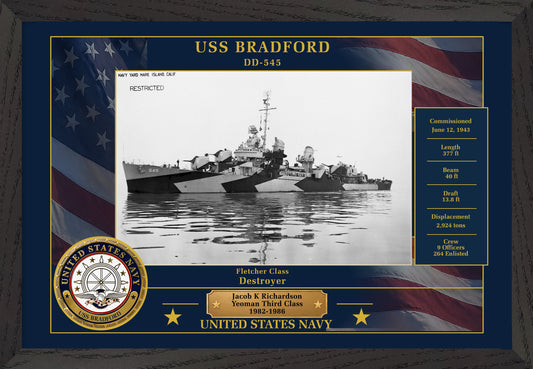 USS Bradford DD-545 Framed Patriotic Photo