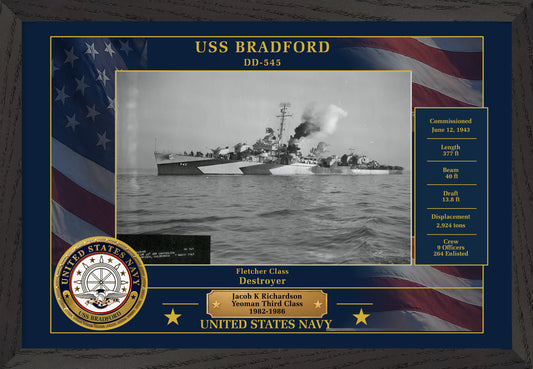 USS Bradford DD-545 Framed Patriotic Photo