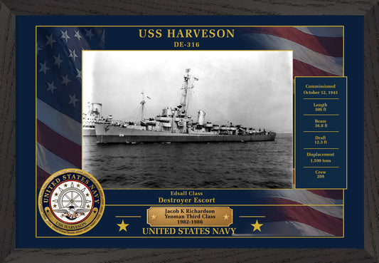 USS Harveson DE-316 Framed Patriotic Photo