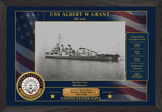 USS Albert W Grant DD-649 Framed Patriotic Photo