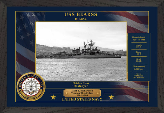 USS Bearss DD-654 Framed Patriotic Photo