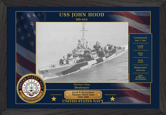 USS John Hood DD-655 Framed Patriotic Photo