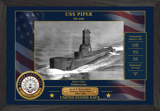USS Piper SS-409 Framed Patriotic Photo