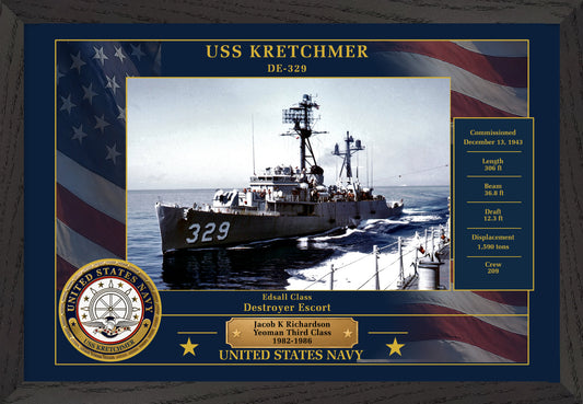 USS Kretchmer DE-329 Framed Patriotic Photo