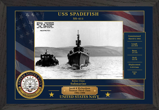 USS Spadefish SS-411 Framed Patriotic Photo