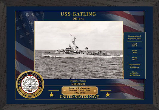 USS Gatling DD-671 Framed Patriotic Photo