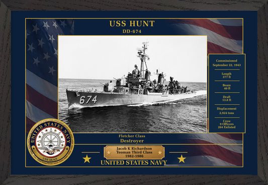 USS Hunt DD-674 Framed Patriotic Photo