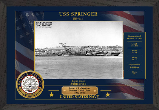 USS Springer SS-414 Framed Patriotic Photo