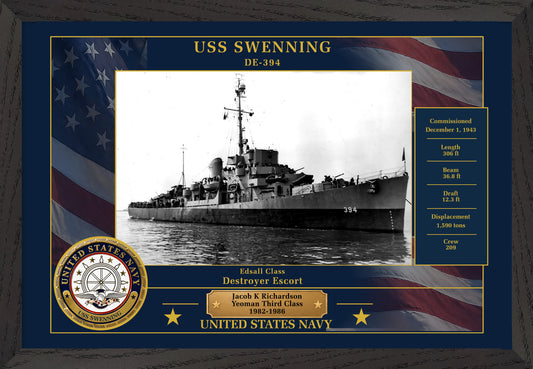USS Swenning DE-394 Framed Patriotic Photo