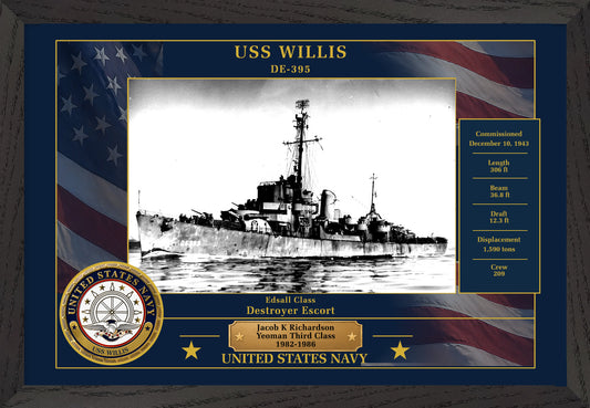 USS Willis DE-395 Framed Patriotic Photo