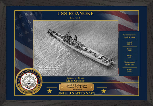 USS Roanoke CL-145 Framed Patriotic Photo