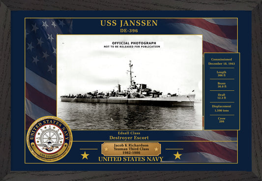 USS Janssen DE-396 Framed Patriotic Photo