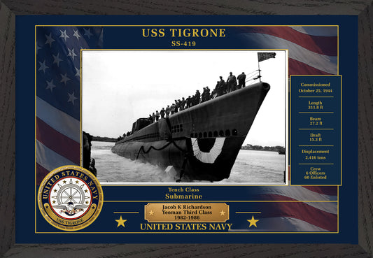 USS Tigrone SS-419 Framed Patriotic Photo