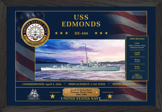 USS Edmonds DE-406 Framed Patriotic Art