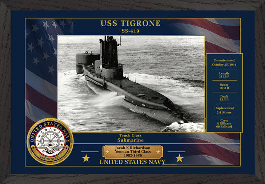 USS Tigrone SS-419 Framed Patriotic Photo