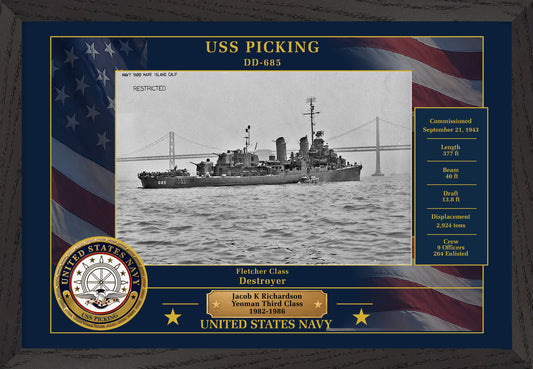 USS Picking DD-685 Framed Patriotic Photo
